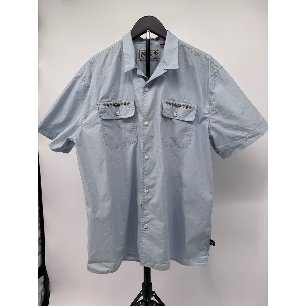 Howler Brothers Mens  Light Blue Embroidered Cotton Short Sleeve Button Down